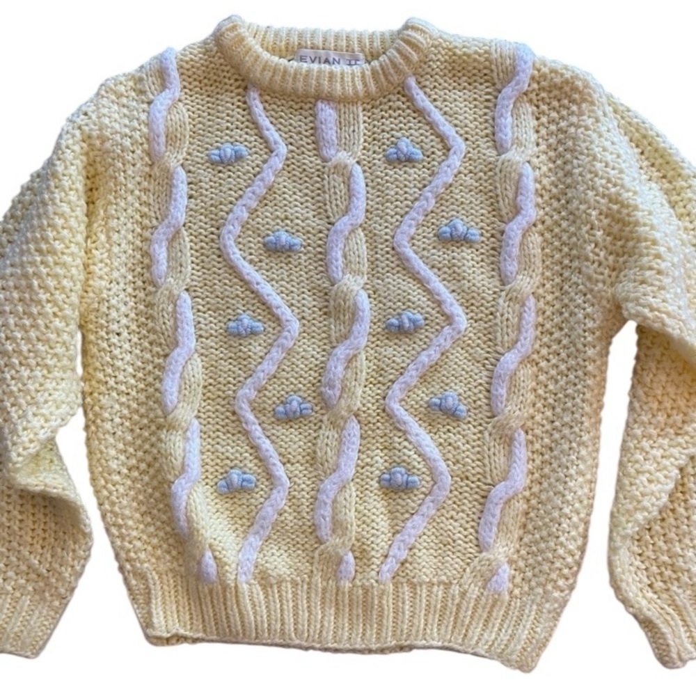 Women’s Cottagecore Hand Knitted Acrylic Sweater Feminine Pastel Vintage S-M